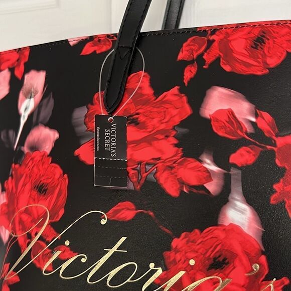 Victoria's Secret Limited Edition Large Red Floral Rose Tote Bag - Picture 5 of 8